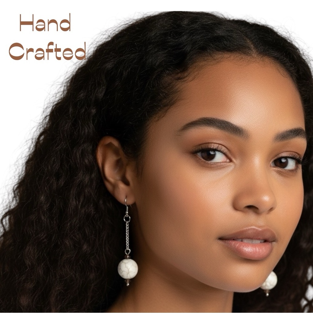Hand Crafted Cream Brown Silver Chain Earrings NWT
